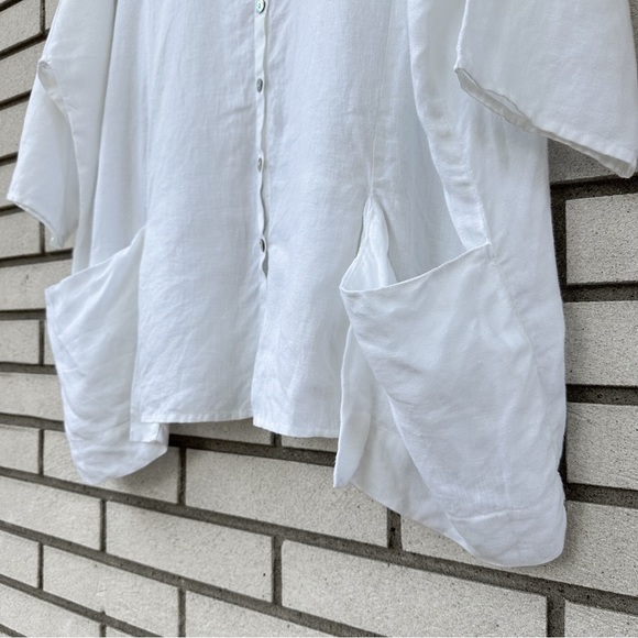 Cut Loose White Linen Oversized Button Front Shirt Top 3/4 Sleeve Made in USA L - Picture 6 of 12